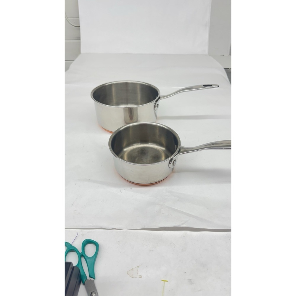 Lot Of 2 Revere Ware  1Qt ,2Qt  Metal Handle Copper Disc Bottom SX Heavy Vintage